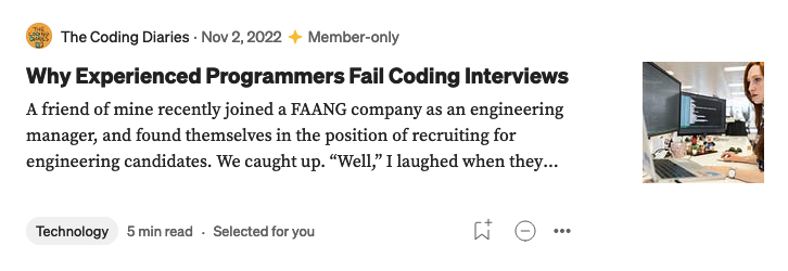 Medium article focused on why many senior devs fail leetcode interviews